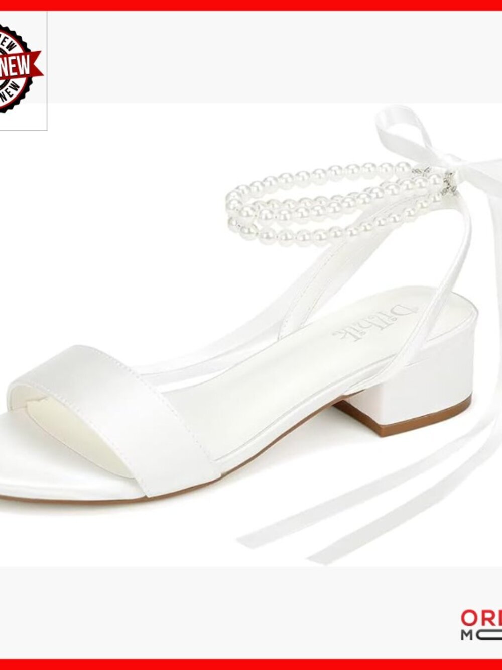Low Block Heel Pearl Wedding Sandals Open Toe Bridal Shoes